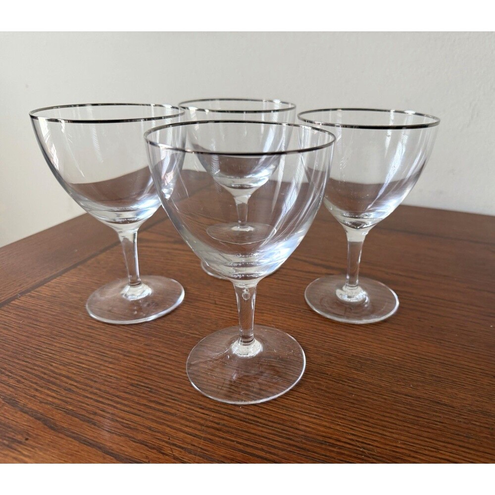 Mid Century Modern Sleek LOT 4 Water Goblet Platinum Trim Smooth 6" TCH2